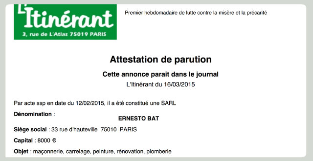 Litinerant-attestation-parution